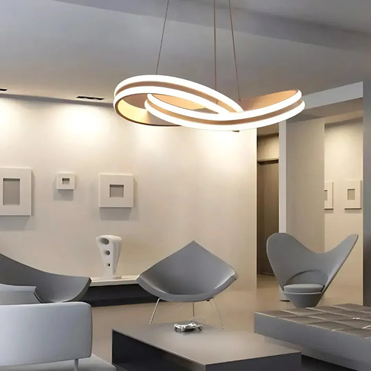 Závesný LED luster s diaľkovým ovládaním INFINITY LOOP 120W, studené/teplé/neutrálne svetlo, stmievateľné, biele, výškovo nastaviteľné