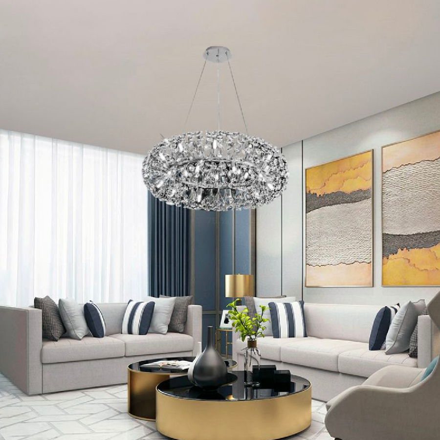 Krištáľový luster SEGOVIA Magno 10x E14, Priemer 60cm, Lesklý strieborný, Nastaviteľná výška