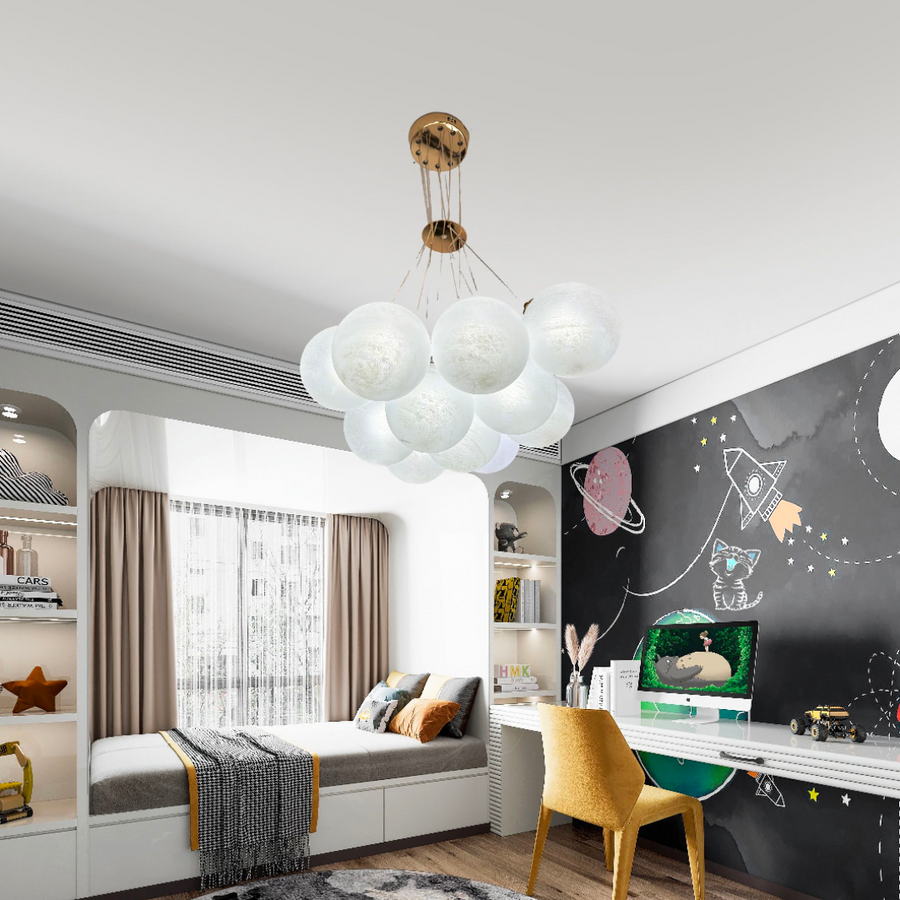 MODERNÝ luster, Kyvadlový typ, LOFT Bagliore, Globe, 9xE27, Nastaviteľná výška, Zlatý