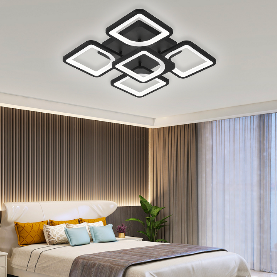 LED luster s diaľkovým ovládaním ZOE 68W, 5 štvorcov, studené/teplé/neutrálne svetlo, stmievateľné, čierny