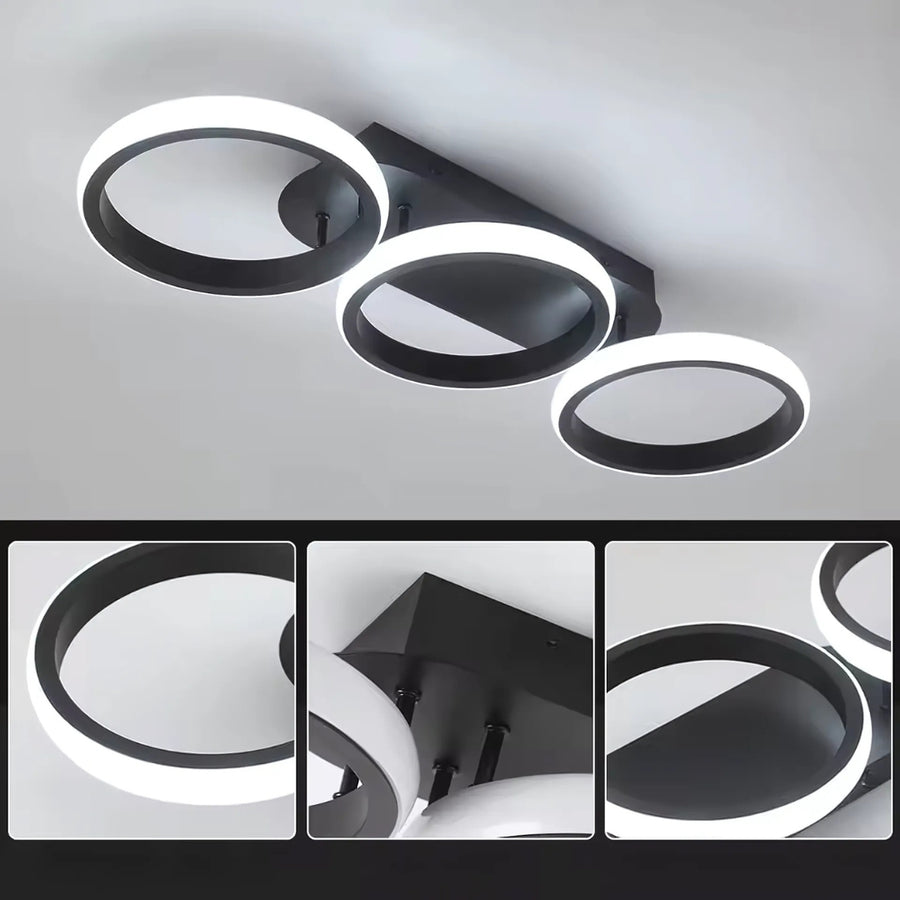 ELIO LED luster 24W, 3 kruhy, lineárny, studené/teplé/neutrálne svetlo, čierny