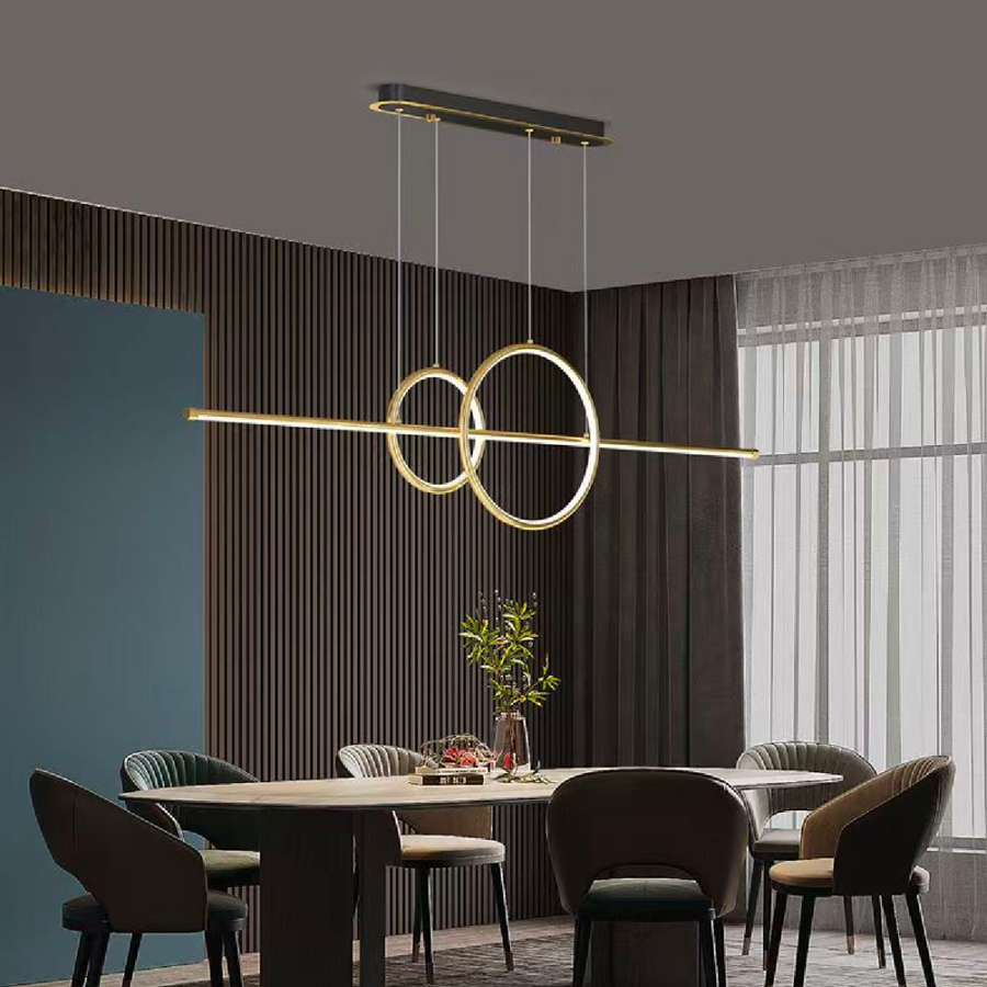 Závesný LED luster s diaľkovým ovládaním CASSANDRA 42W, lineárny, studené/teplé/neutrálne svetlo, stmievateľný, zlatý, výškovo nastaviteľný