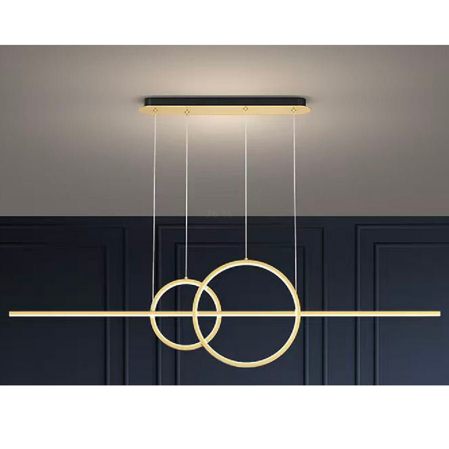 Závesný LED luster s diaľkovým ovládaním CASSANDRA 42W, lineárny, studené/teplé/neutrálne svetlo, stmievateľný, zlatý, výškovo nastaviteľný
