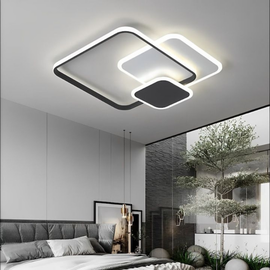 LED luster s diaľkovým ovládaním ANEMONA 75W, 3 štvorce, studené/teplé/neutrálne svetlo, stmievateľné, čierny
