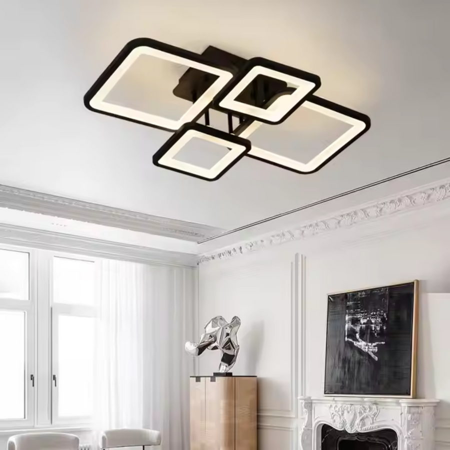 LED luster s diaľkovým ovládaním, ella, 4 štvorce, 88 W, studené/horúce/neutrálne svetlo, nestabilné, čierne