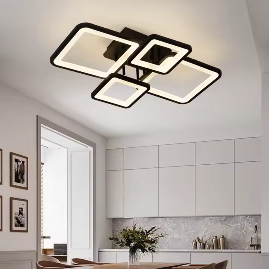 LED luster s diaľkovým ovládaním, ella, 4 štvorce, 88 W, studené/horúce/neutrálne svetlo, nestabilné, čierne