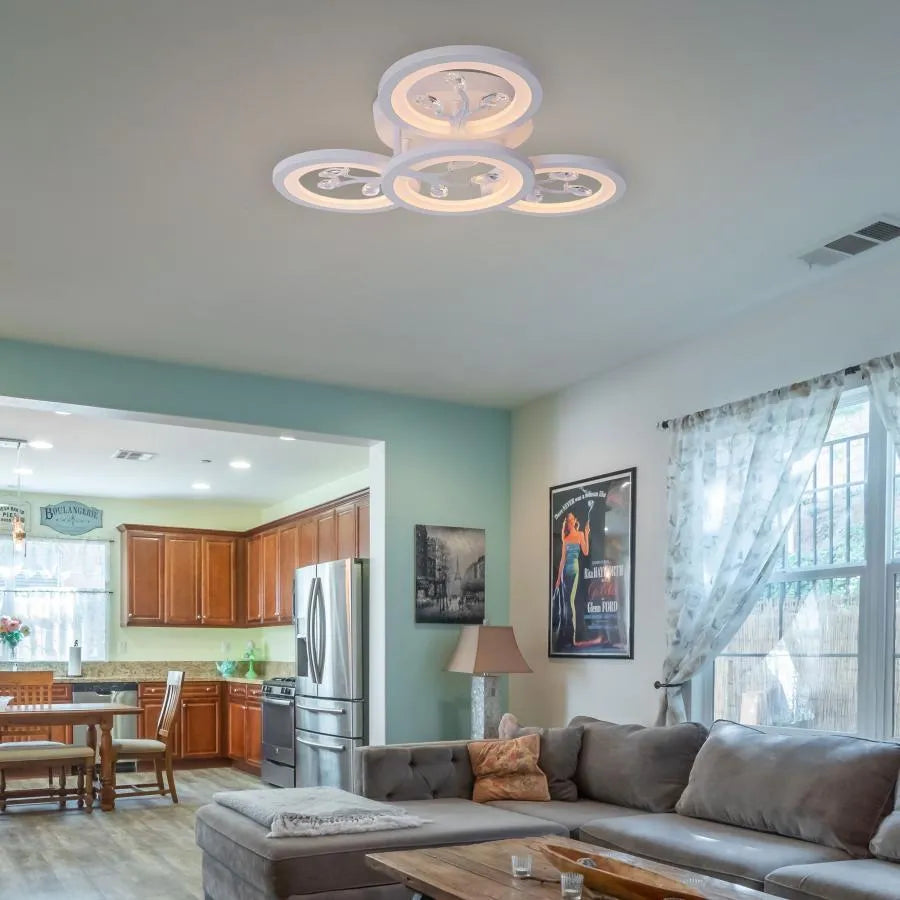 LED luster s diaľkovým ovládaním a krištáľom DAISY 49W, 4 prvky, studené/teplé/neutrálne svetlo, stmievateľné, biela