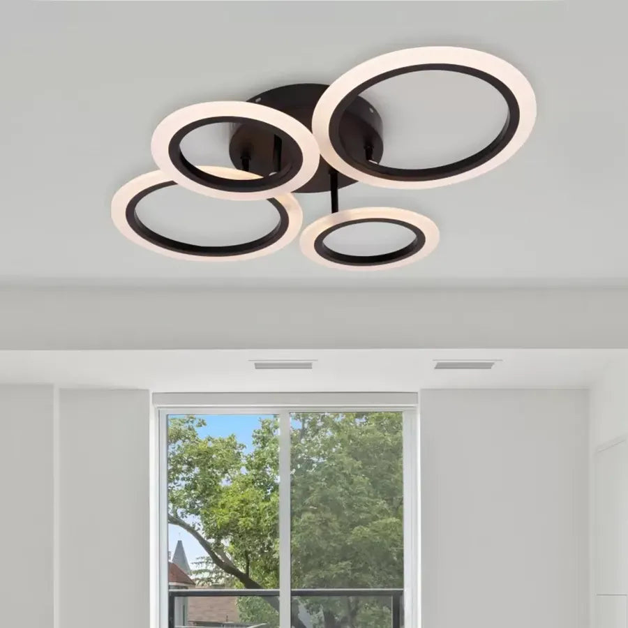 LED luster s diaľkovým ovládaním BETTY 44W, 4 kruhy, studené/teplé/neutrálne svetlo, stmievateľné, čierny