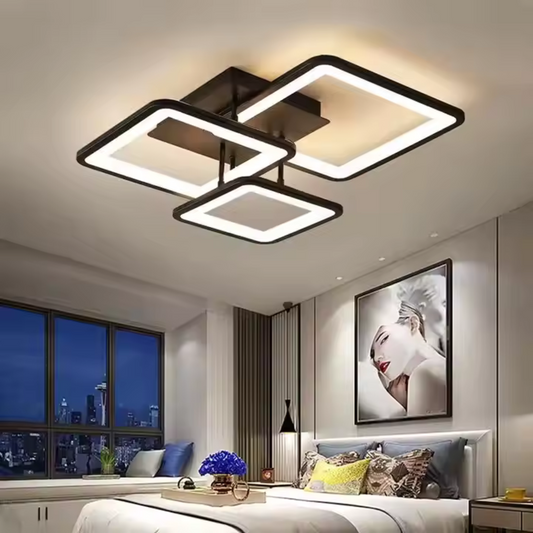 LED luster s diaľkovým ovládaním ZOE 64W, 3 štvorce, studené/teplé/neutrálne svetlo, stmievateľné, čierny