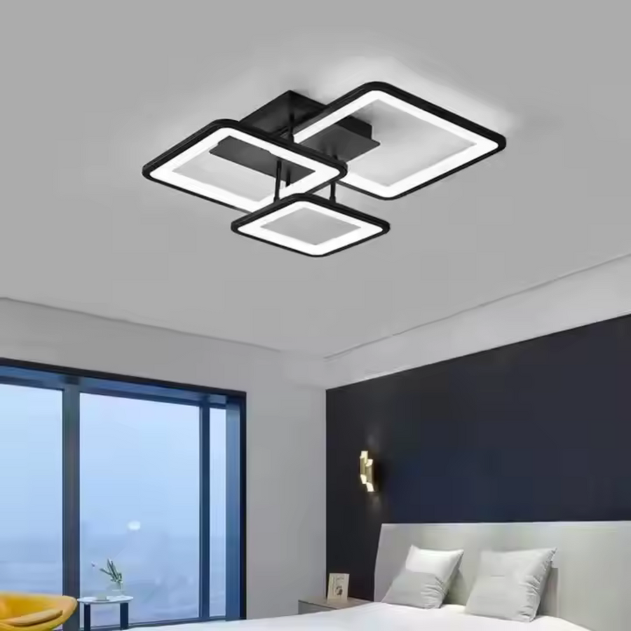 LED luster s diaľkovým ovládaním ZOE 64W, 3 štvorce, studené/teplé/neutrálne svetlo, stmievateľné, čierny