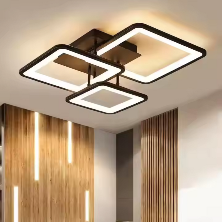 LED luster s diaľkovým ovládaním ZOE 64W, 3 štvorce, studené/teplé/neutrálne svetlo, stmievateľné, čierny