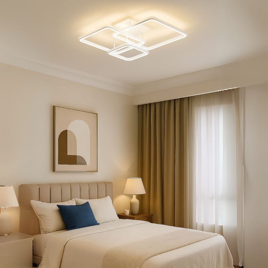 LED luster s diaľkovým ovládaním ZOE, 64W, 3 štvorce, studené/teplé/neutrálne svetlo, stmievateľné, biela