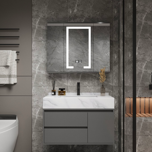 Súprava kúpeľňového nábytku SANTORINI, 80x50cm, 2 kusy, sivá a biela