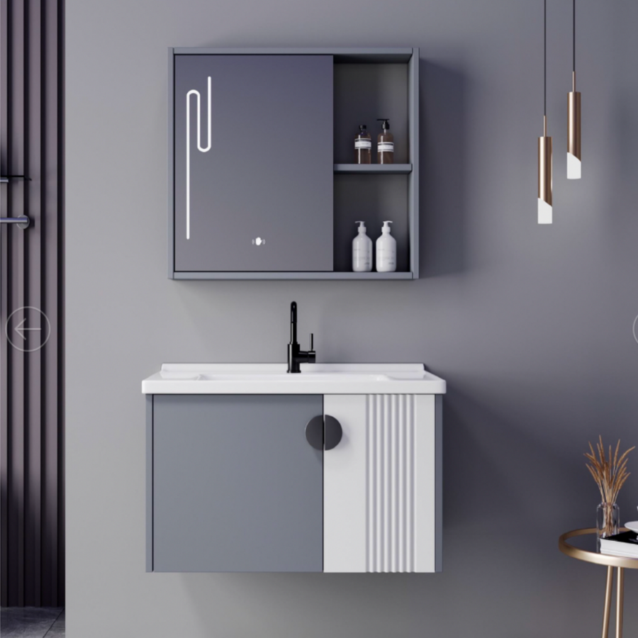 Súprava kúpeľňového nábytku MYKONOS, 80x40cm, 2 kusy, sivá a biela