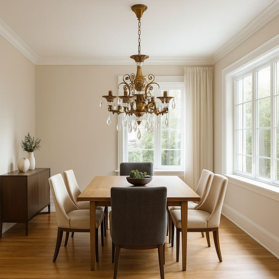 SANSSOUCI Magno krištáľový luster, 6xE14, priemer 60cm, starožitná mosadz