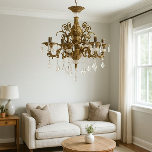 SANSSOUCI Magno krištáľový luster, 6xE14, priemer 60cm, starožitná mosadz
