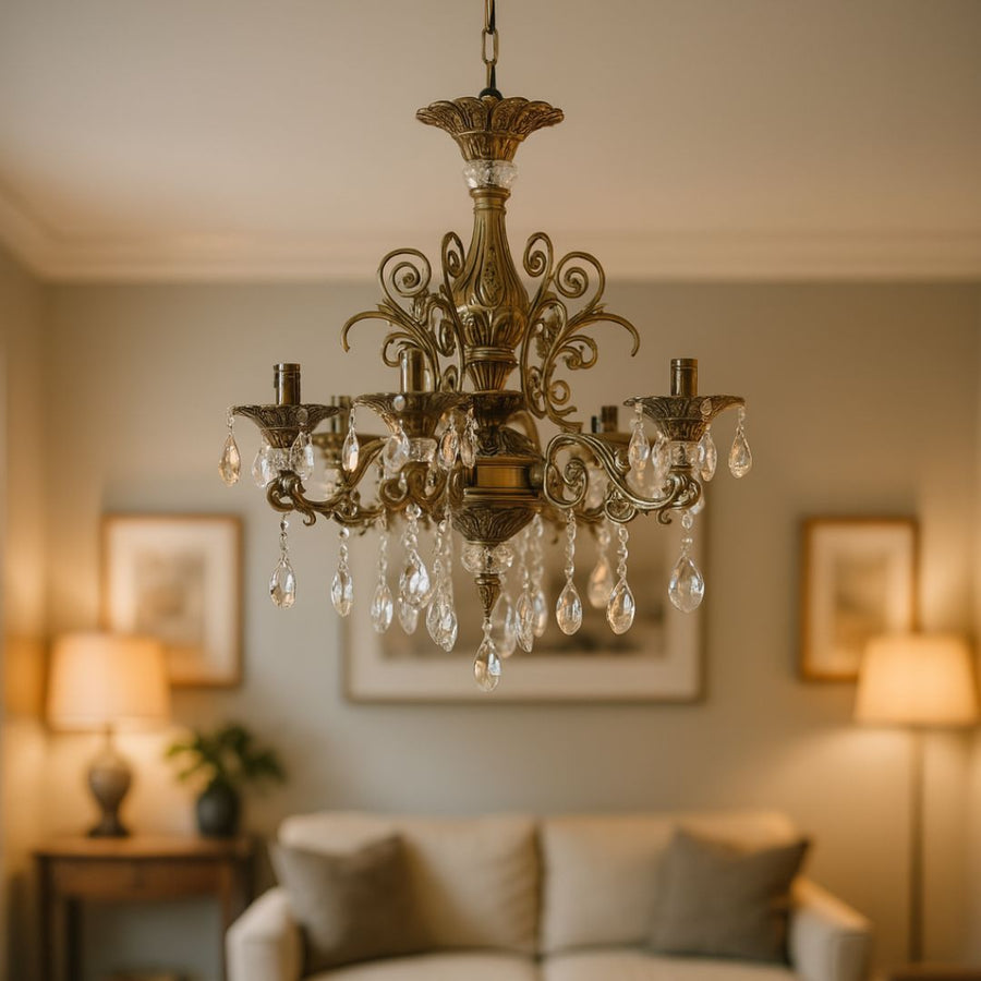 SANSSOUCI Magno krištáľový luster, 6xE14, priemer 60cm, starožitná mosadz