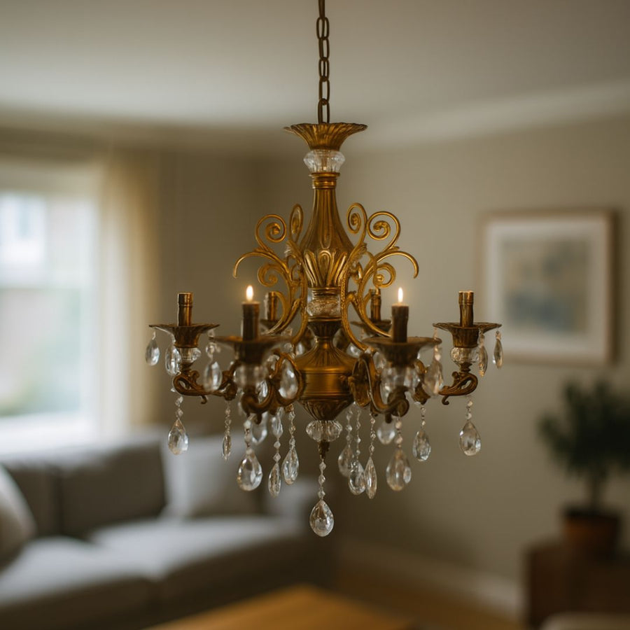 SANSSOUCI Magno krištáľový luster, 6xE14, priemer 60cm, starožitná mosadz