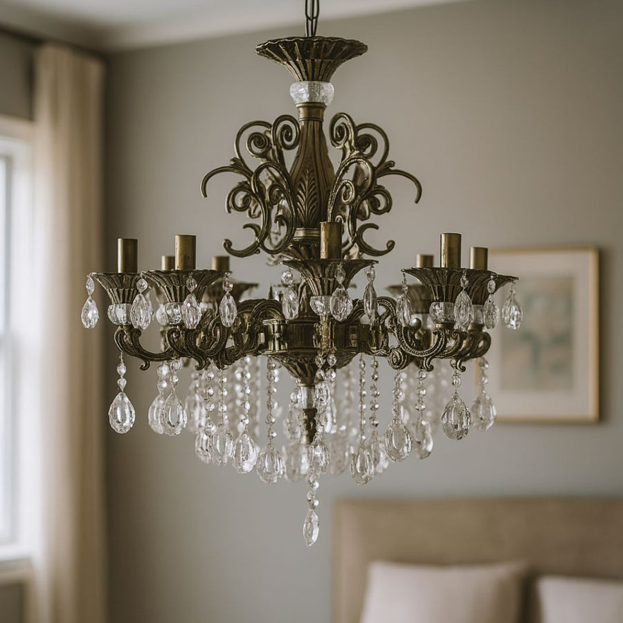 SANSSOUCI Magno krištáľový luster, 8xE14, priemer 65cm, starožitná mosadz