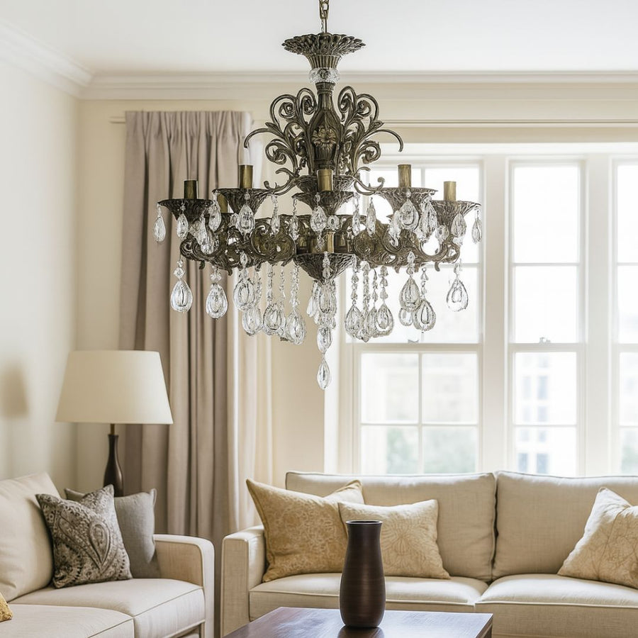 SANSSOUCI Magno krištáľový luster, 8xE14, priemer 65cm, starožitná mosadz
