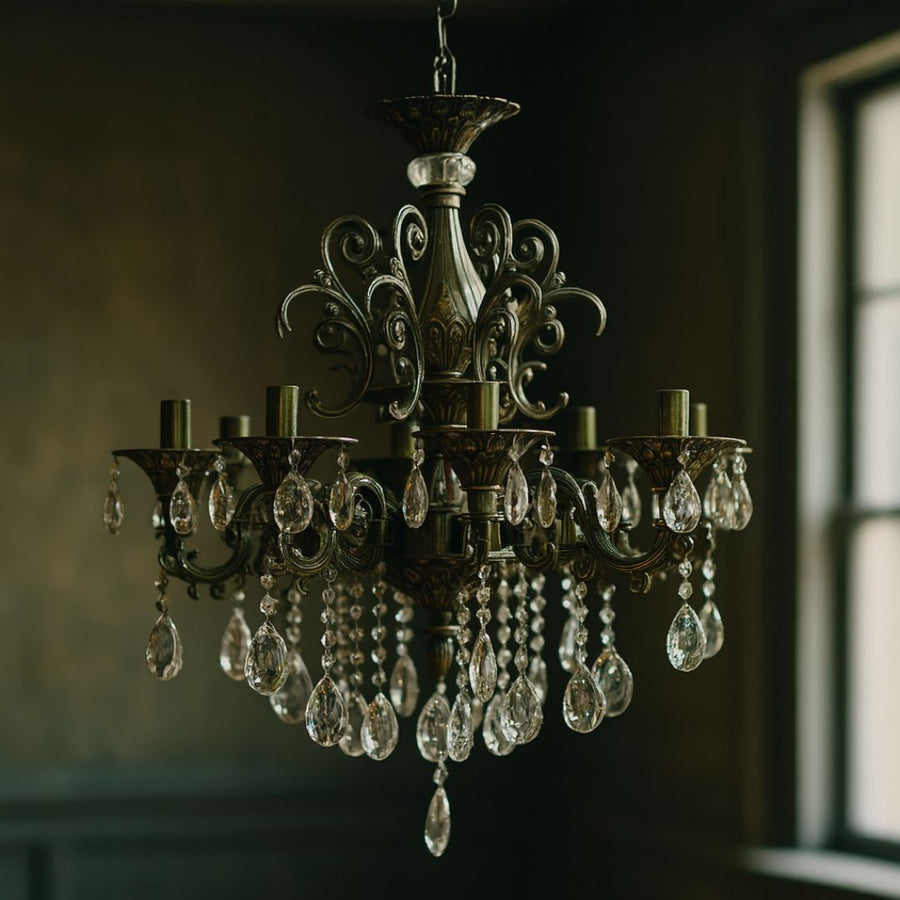 SANSSOUCI Magno krištáľový luster, 8xE14, priemer 65cm, starožitná mosadz