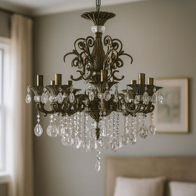 SANSSOUCI Magno krištáľový luster, 8xE14, priemer 65cm, starožitná mosadz
