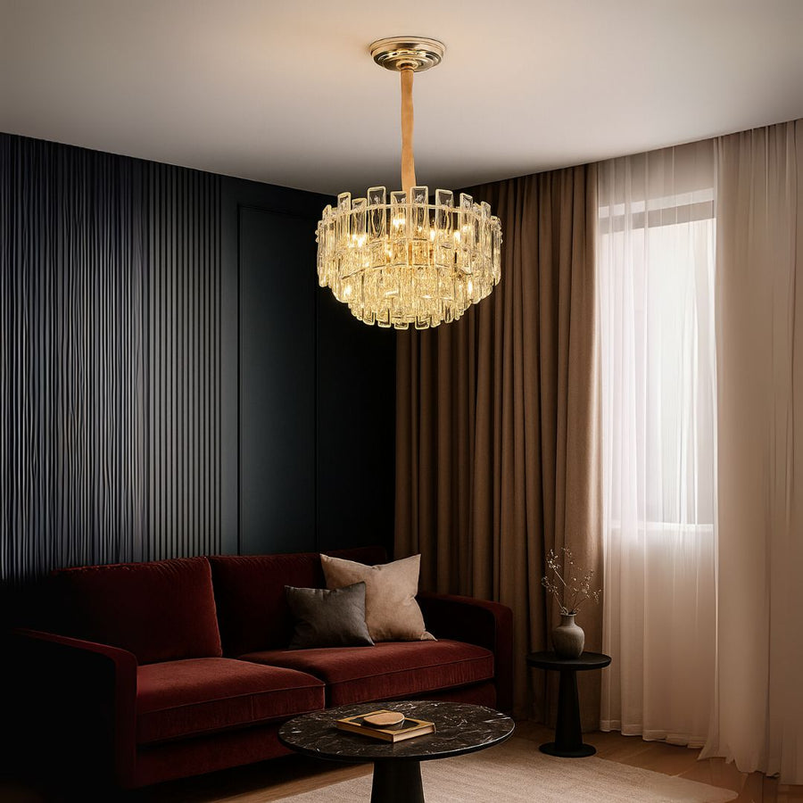 Krištáľový luster FONTAINEBLEAU Elegance, 9x E14, Priemer 45cm, Zlatý, Nastaviteľná výška