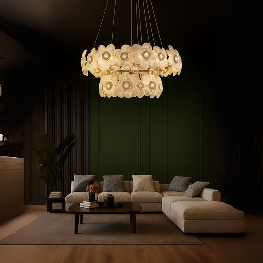 Krištáľový luster Cadenza Largo, 33x E14, priemer 76 cm, nastaviteľná výška, zlatý