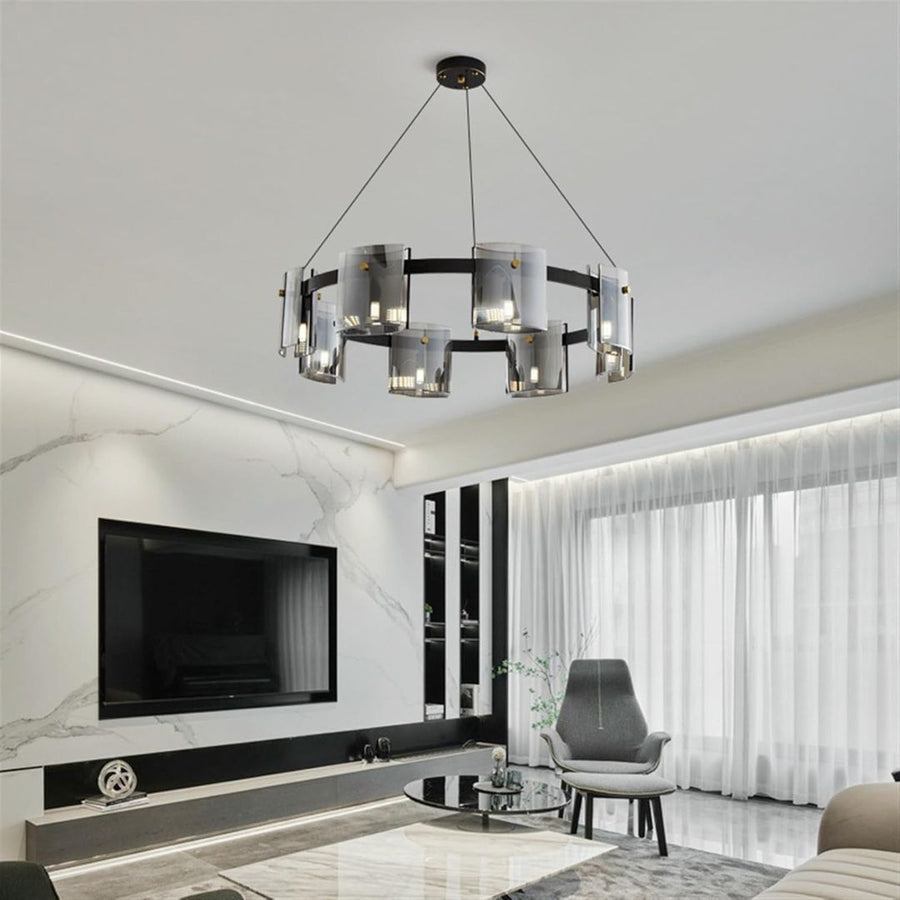 Moderný luster, Valmontreux Largo, 8xG9, Priemer 80cm, Čierny, Nastaviteľná výška
