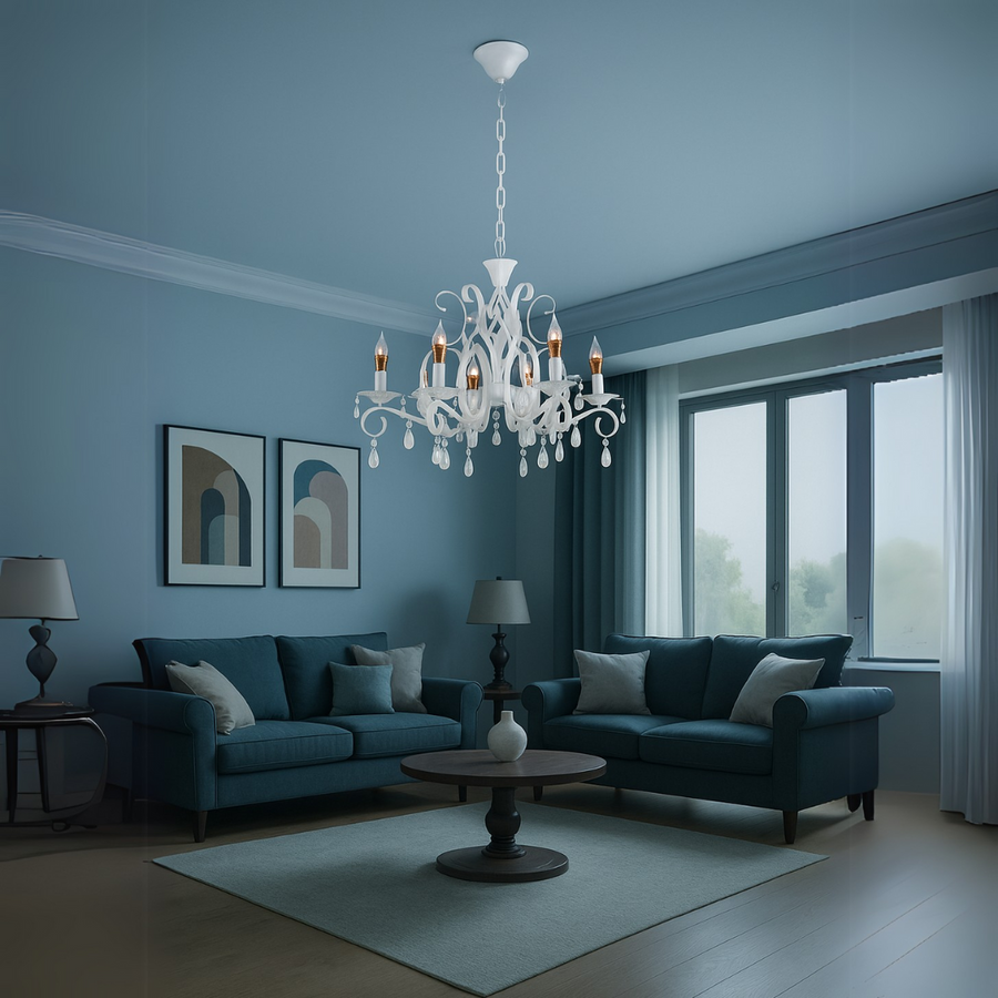 DELLI SANTI Luster 6xE14, Priemer 49cm, Biely, Nastaviteľná výška