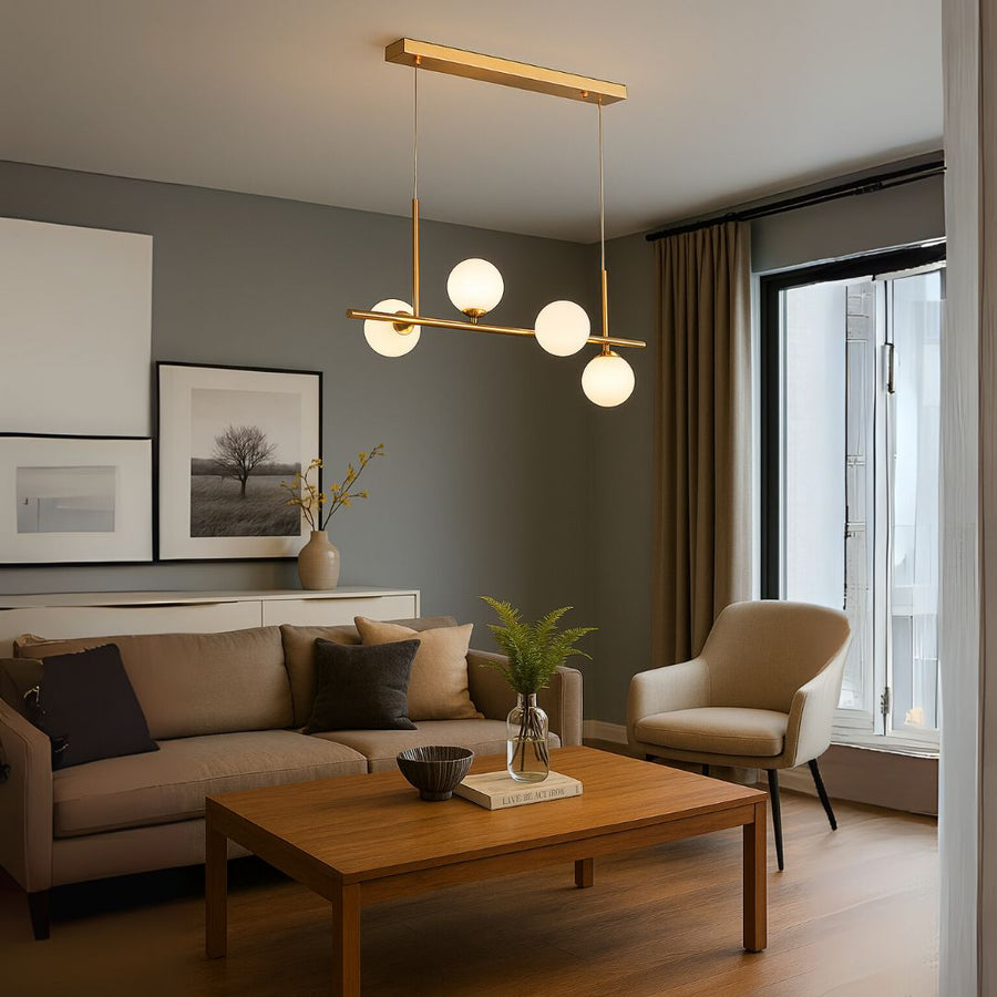 Moderný žiarovkový luster LOFT Pavilion, 4x G9, zlatý, kov, Nastaviteľná výška