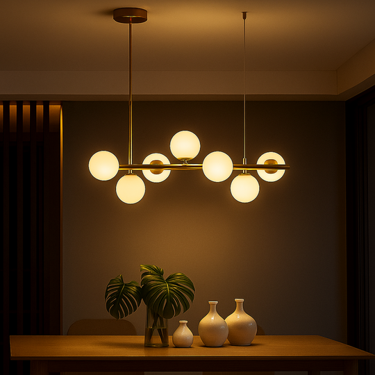 Moderný luster LOFT Pavilion, 7x G9, zlatý, kov, výškovo nastaviteľný Moderné lustre Predvolený názov Alessandro Design