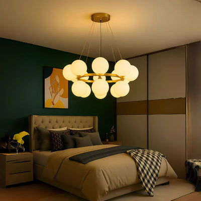 Komorový luster LOFT, 15x G9, biele zlato, kov, nastaviteľná výška, moderný