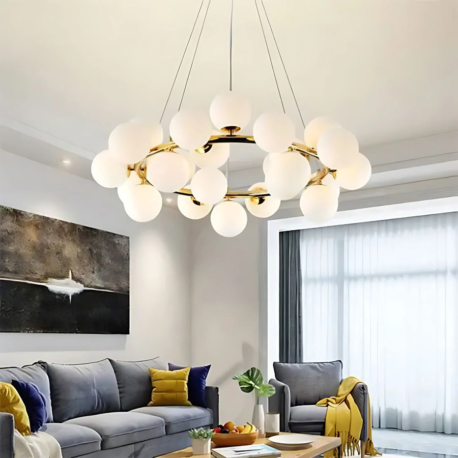 Komorový luster LOFT, 25x G9, biele zlato, kov, nastaviteľná výška, moderný