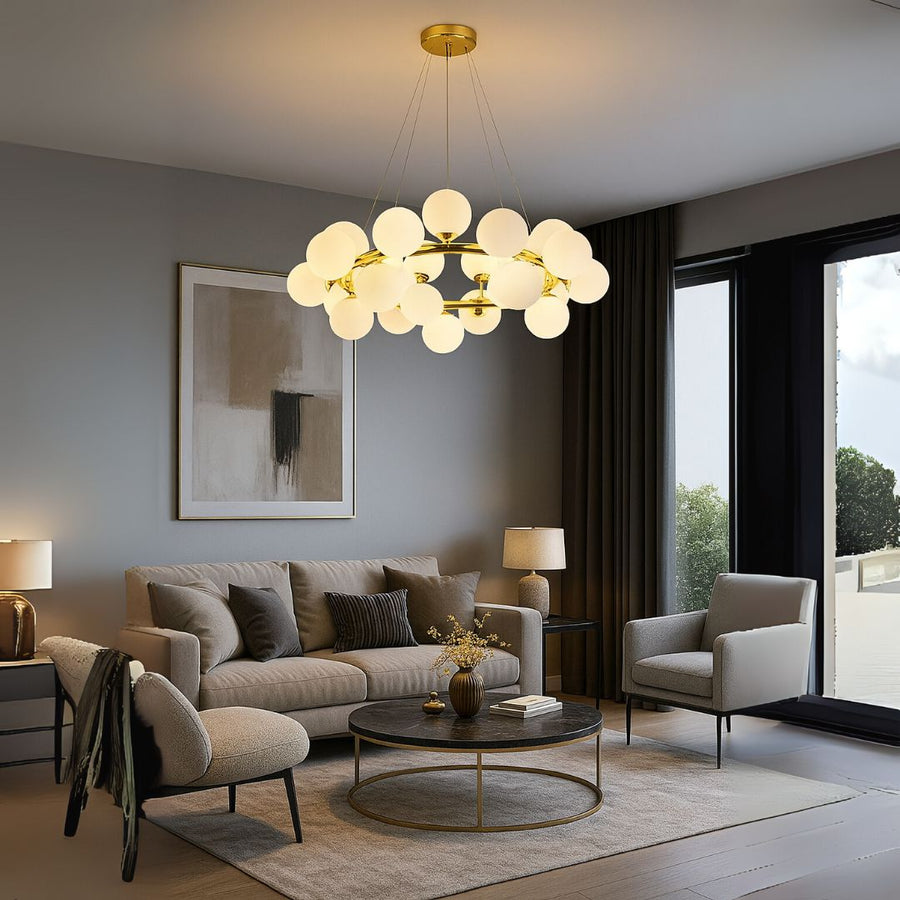 Komorový luster LOFT, 25x G9, biele zlato, kov, nastaviteľná výška, moderný