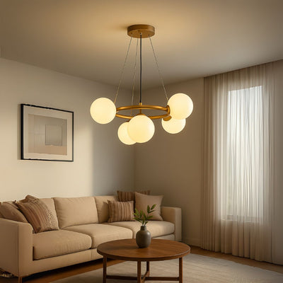 Komorový luster LOFT, 5x G9, biele zlato, kov, nastaviteľná výška, moderný