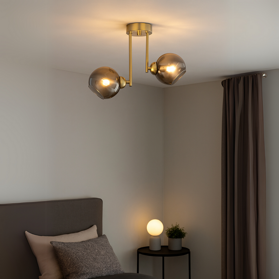 MODUS moderný žiarovkový luster, 2x E27, tmavošedá, zlatá, kov