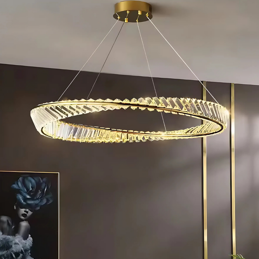LED luster s diaľkovým ovládaním a krištáľovým LUIGI, 35W, studené/teplé/neutrálne svetlo, stmievateľné, zlaté