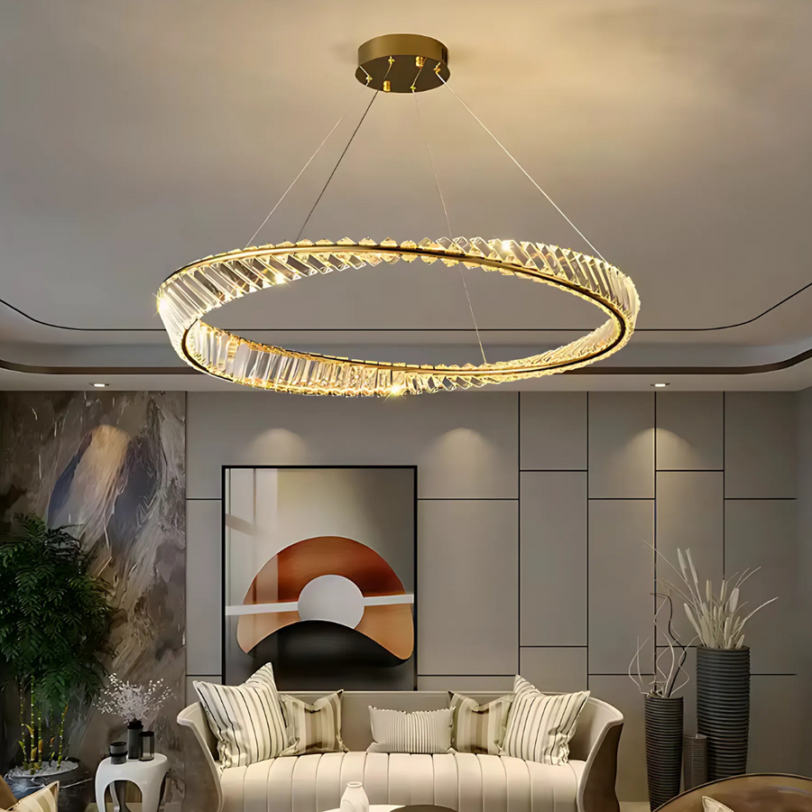 LED luster s diaľkovým ovládaním a krištáľovým LUIGI, 35W, studené/teplé/neutrálne svetlo, stmievateľné, zlaté