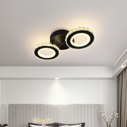 LED luster s diaľkovým ovládaním a krištáľom NOVA ROTONDA 29W, 2 kruhy, studené/teplé/neutrálne svetlo, stmievateľné, čierny