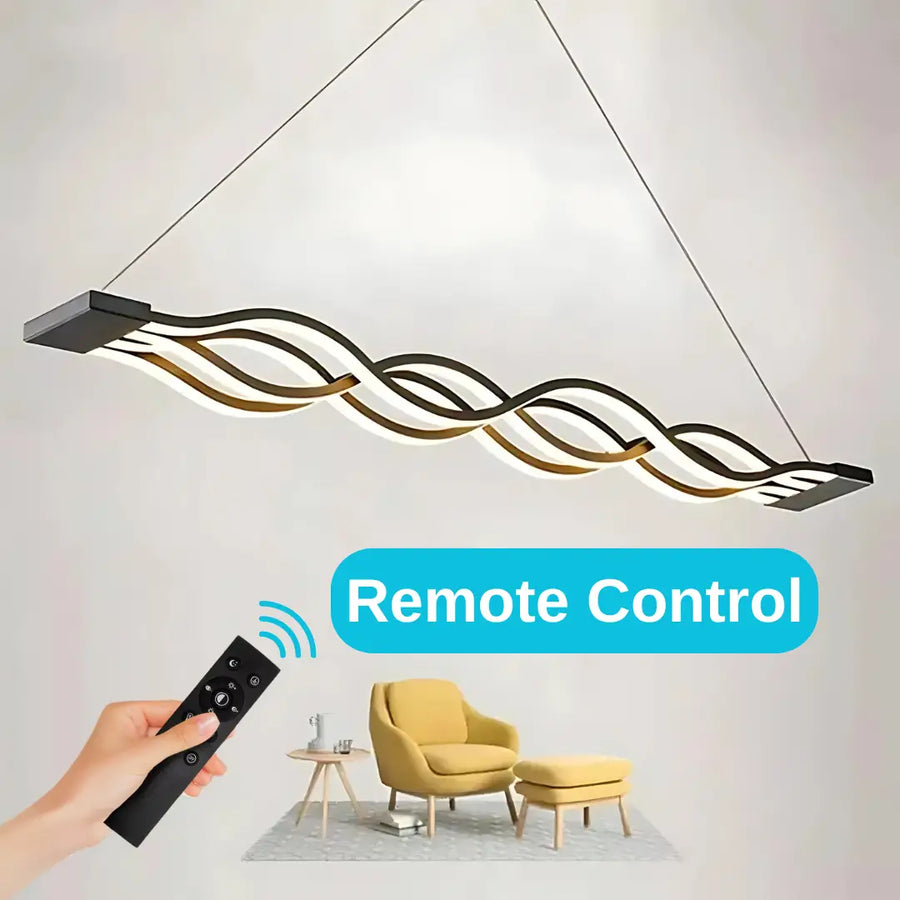 Závesný LED luster s diaľkovým ovládaním WAVE 76W, lineárny, studené/teplé/neutrálne svetlo, stmievateľný, čierny, výškovo nastaviteľný