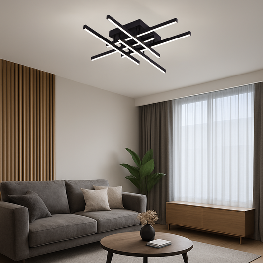 LED luster s diaľkovým ovládaním LINEX, 63W, 6 prvkov, lineárny, studené/teplé/neutrálne svetlo, stmievateľné, čierny