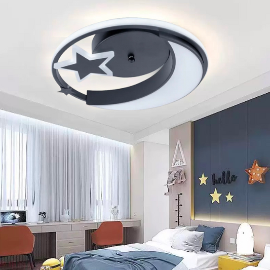 LED luster s diaľkovým ovládaním ALYONA 44W, Mesiac a hviezda, Studené/Teplé/Neutrálne svetlo, Stmievateľné, Čierny