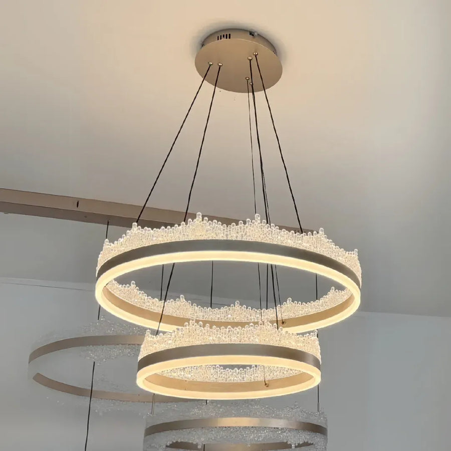 Závesný LED luster s diaľkovým ovládaním FOSCO 126W, Studené/Teplé/Neutrálne svetlo, Stmievateľné, Nastaviteľná výška, Zlatá