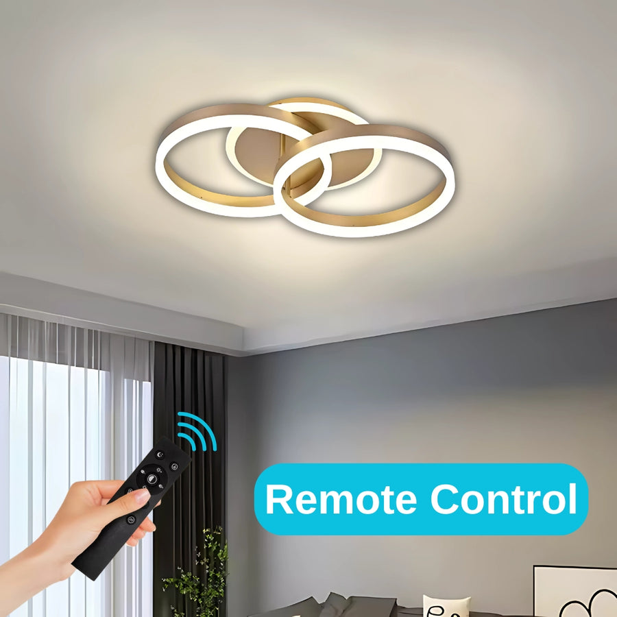 LED luster s diaľkovým ovládaním DARIO 55W, 2 kruhy, studené/teplé/neutrálne svetlo, stmievateľné, zlaté
