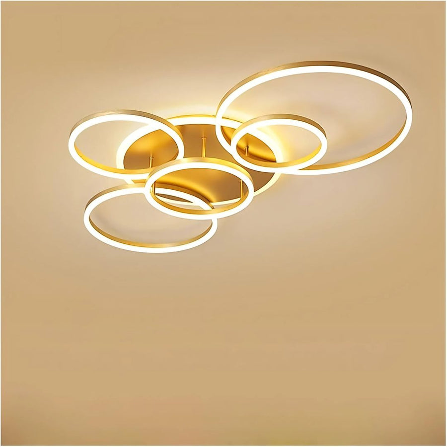 LED luster s diaľkovým ovládaním DARIO, 5 kruhov, 138W, teplé/studené/neutrálne svetlo, stmievateľné, zlaté