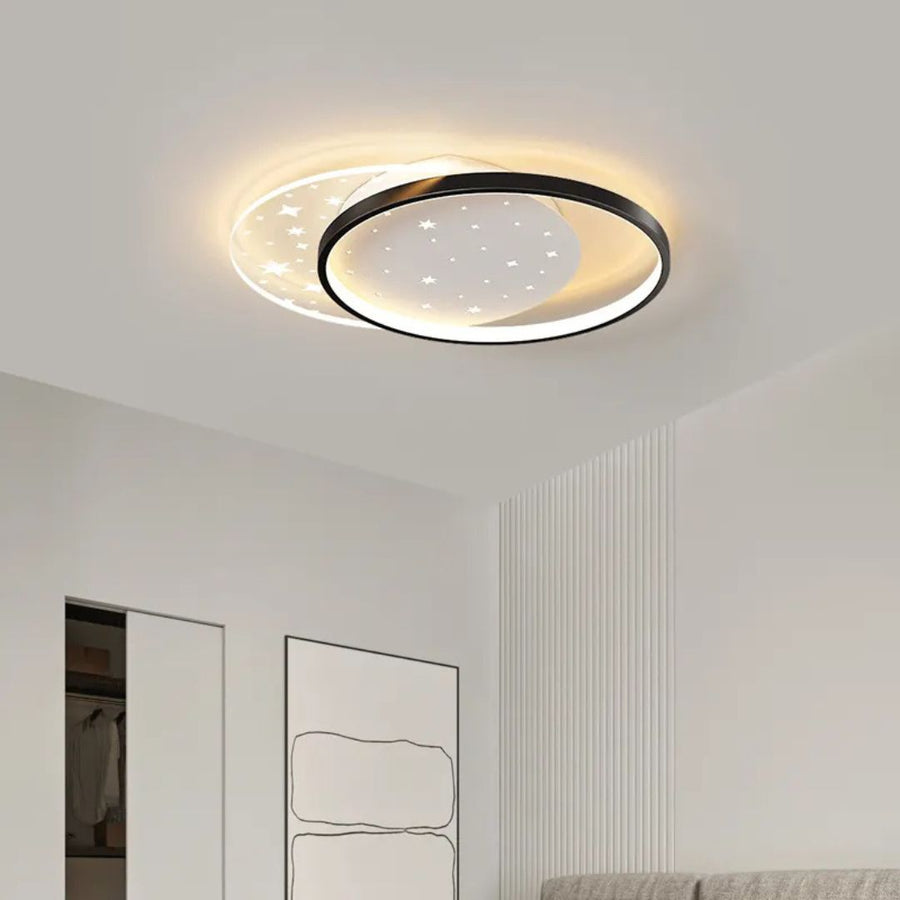 LED luster s diaľkovým ovládaním LUNARO 110W, 2 kruhy, studené/teplé/neutrálne svetlo, stmievateľné, čierna biela