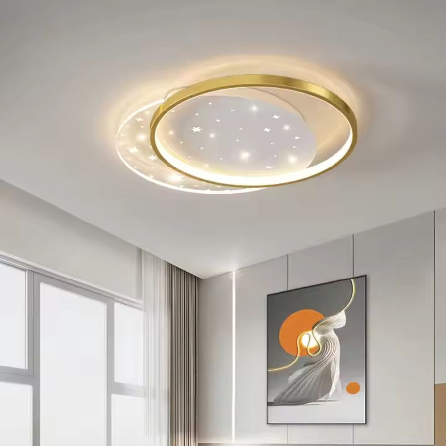 LED luster s diaľkovým ovládaním LUNARO 38W, 2 kruhy, studené/teplé/neutrálne svetlo, stmievateľné, biele zlato