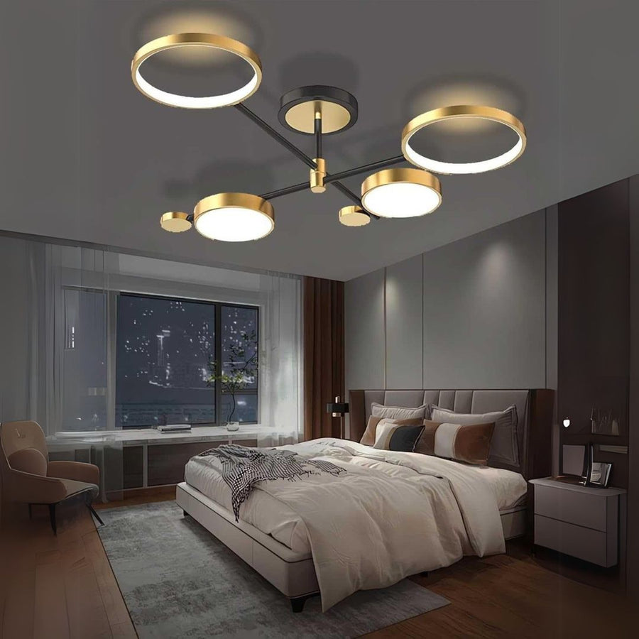 LED luster s diaľkovým ovládaním MARIA, 4 prvky, 44W, teplé/studené/neutrálne svetlo, stmievateľné, zlaté