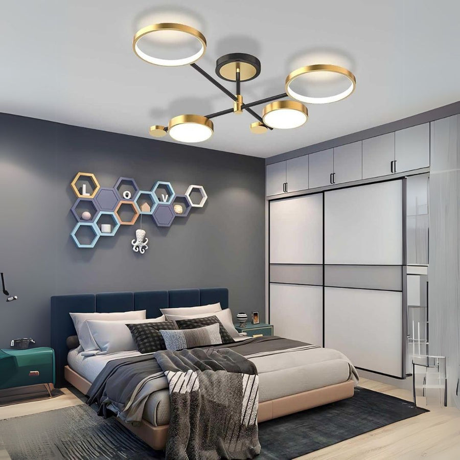 LED luster s diaľkovým ovládaním MARIA, 4 prvky, 44W, teplé/studené/neutrálne svetlo, stmievateľné, zlaté